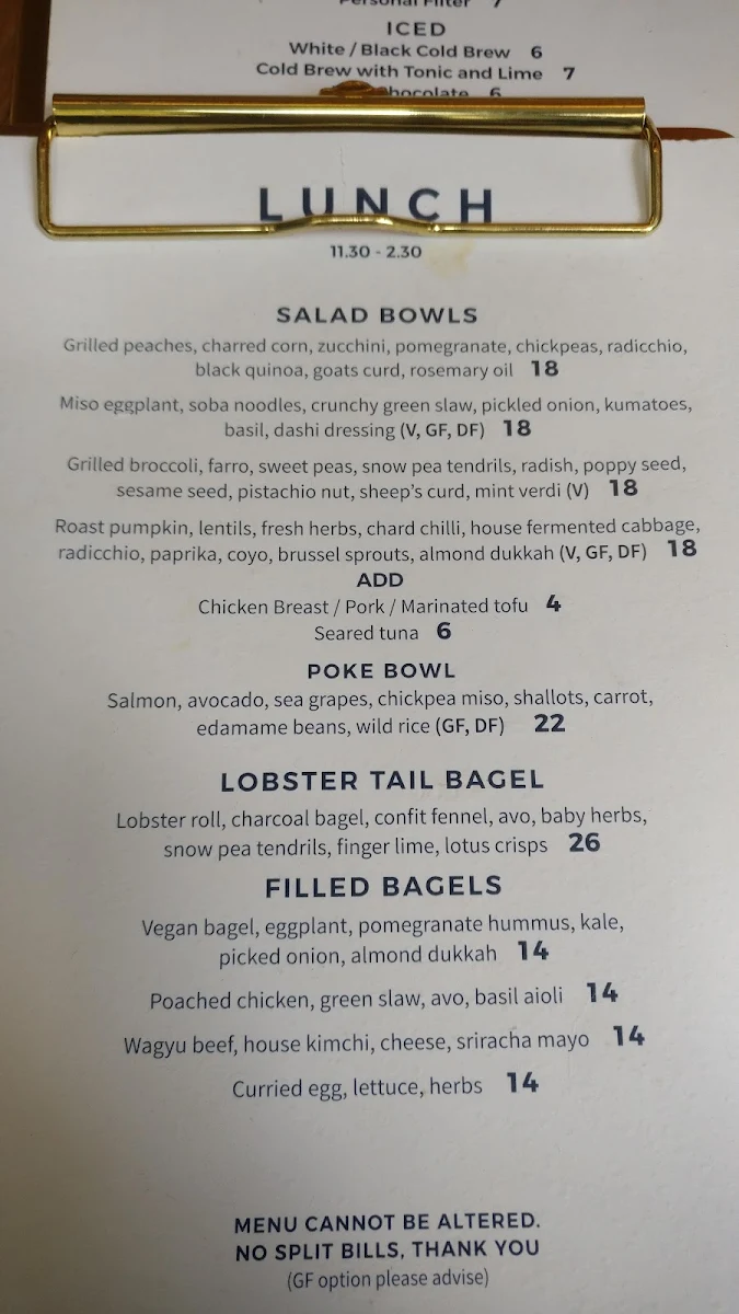 Menu, Regiment specialty coffee