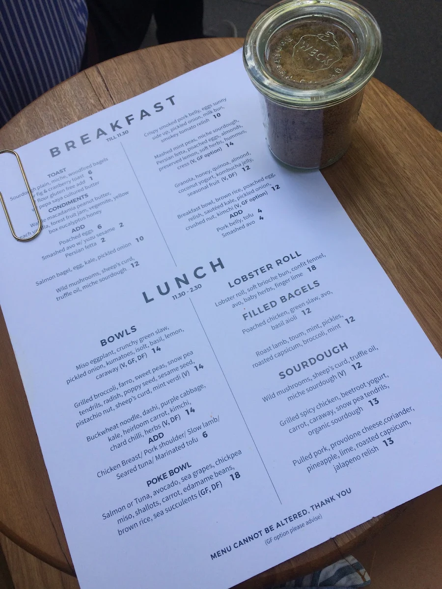 Menu, Regiment specialty coffee
