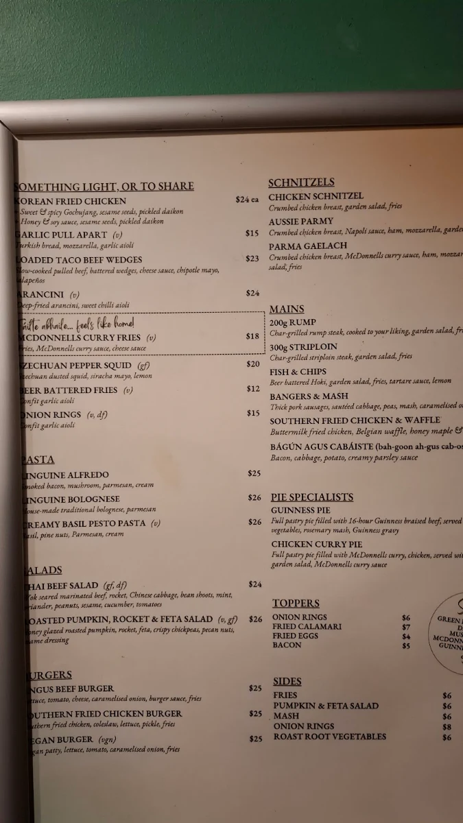 Menu, Irish Murphy's