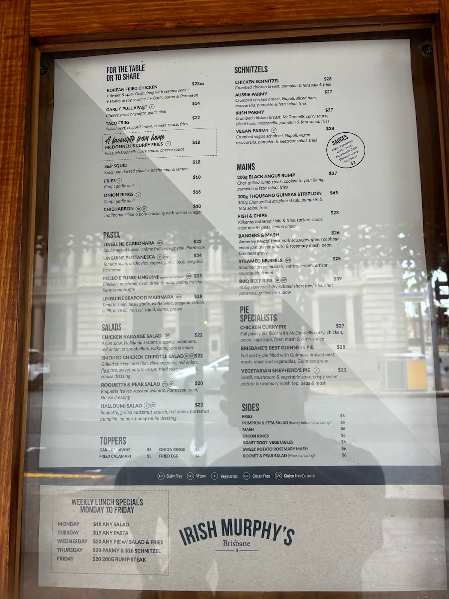 Menu, Irish Murphy's