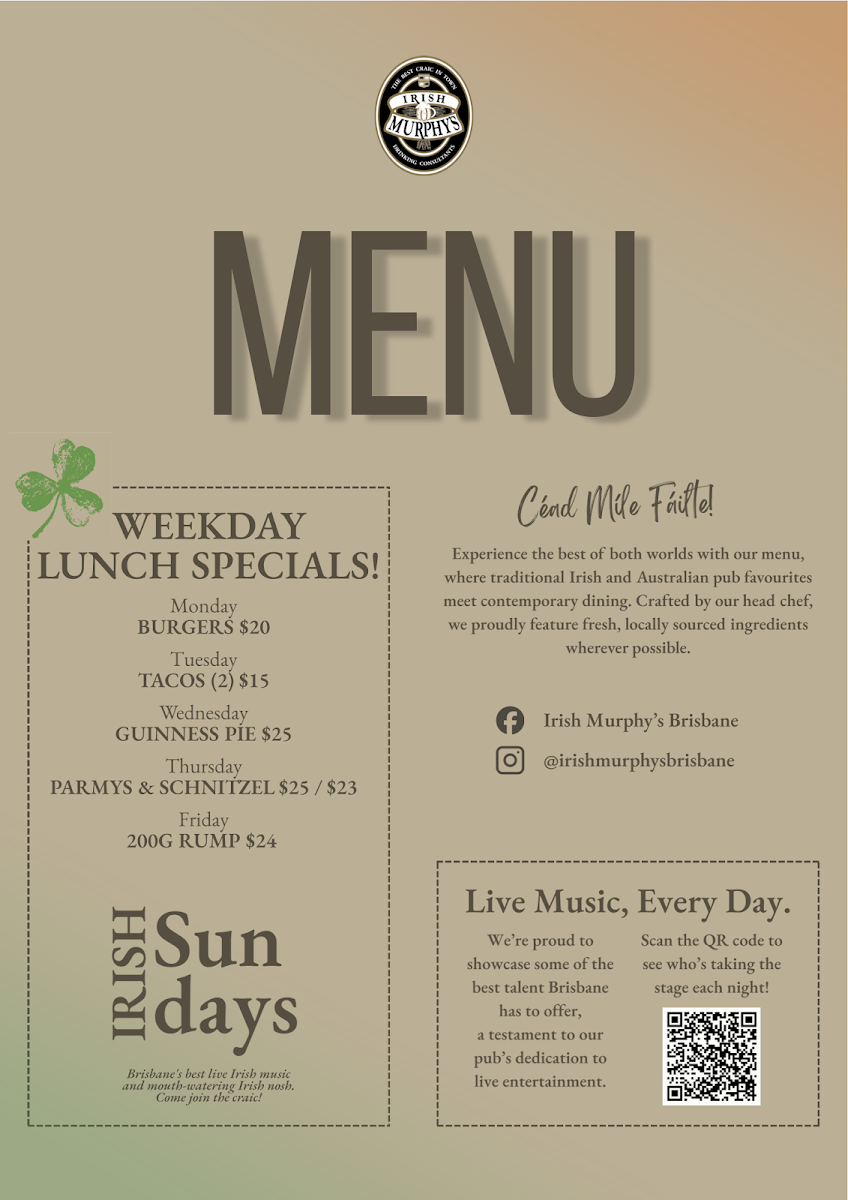 Menu, Irish Murphy's