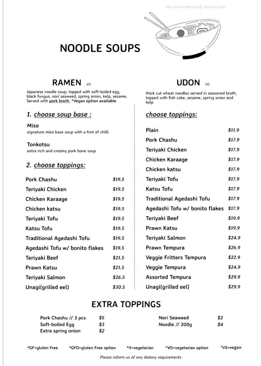 Menu, Mucha Kitchen Japanese Restaurant & Café