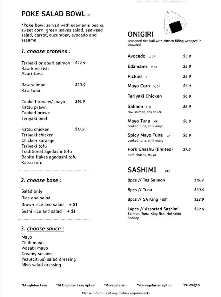 Menu, Mucha Kitchen Japanese Restaurant & Café