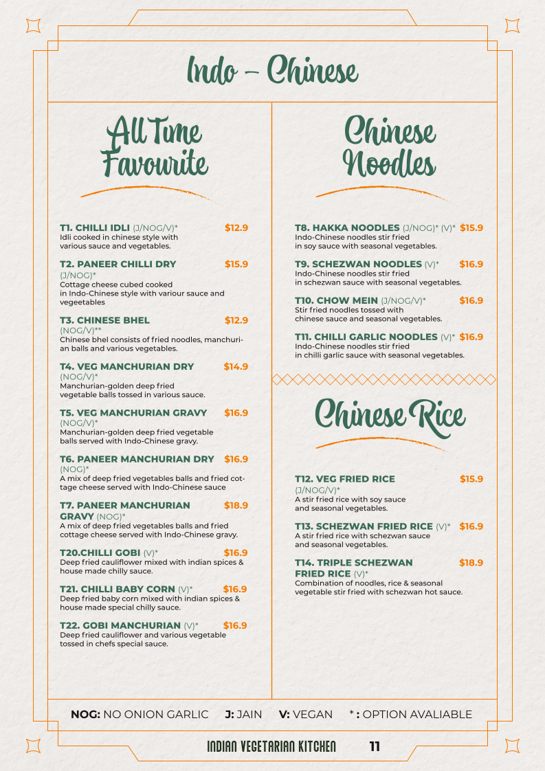 Menu, Thakar Indian Veg Kitchen - Adelaide