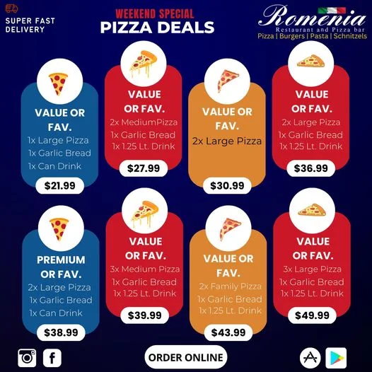 Menu, Romenia Restaurant and Pizza Bar