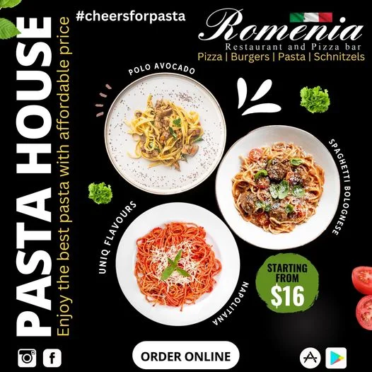 Menu, Romenia Restaurant and Pizza Bar