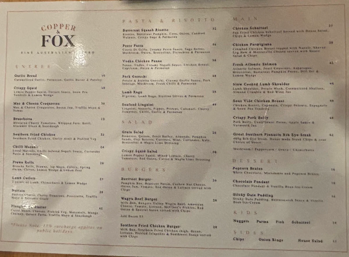 Menu, Copper and Fox