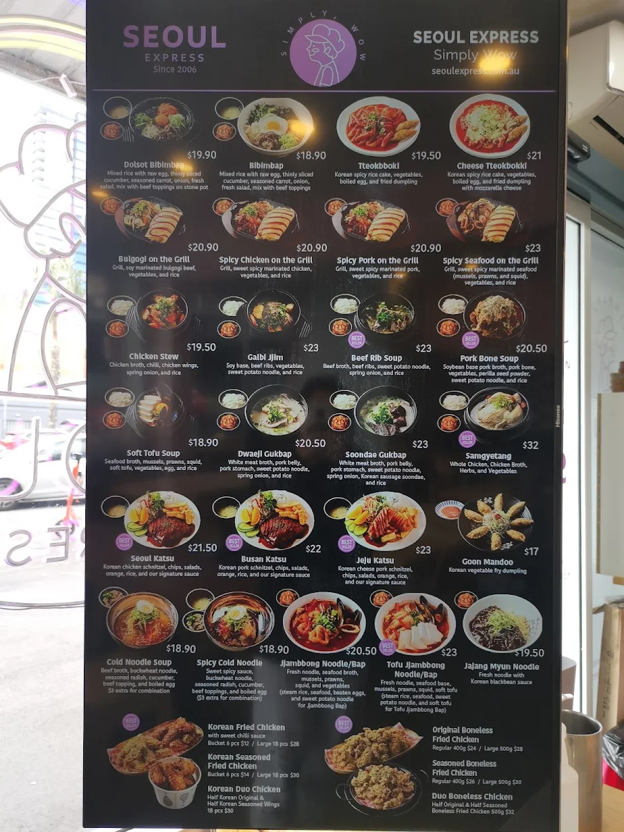 Menu, Seoul Express Hindley