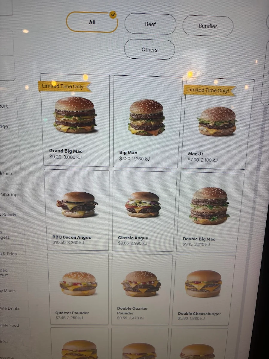 Menu, McDonald's South Melbourne
