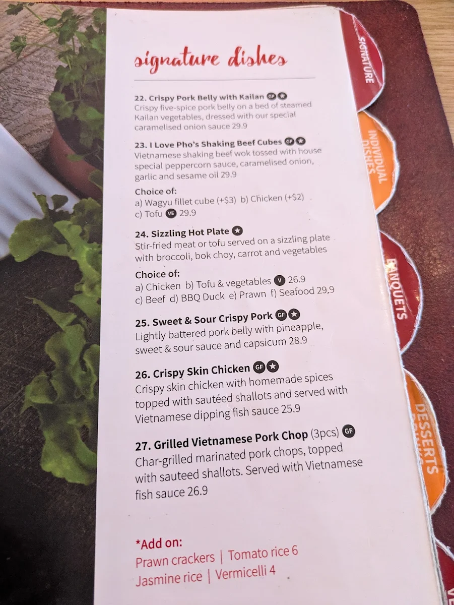 Menu, I Love Pho