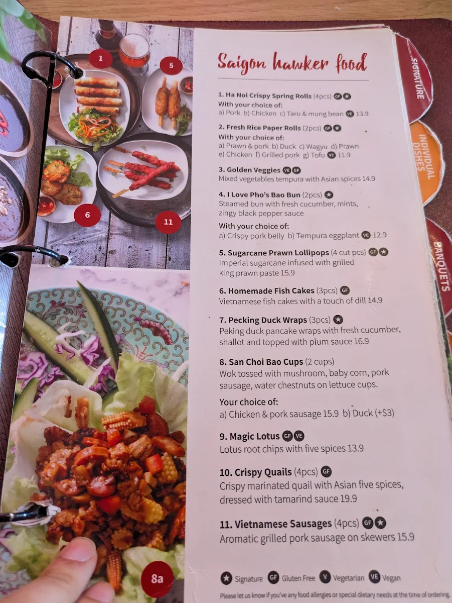 Menu, I Love Pho