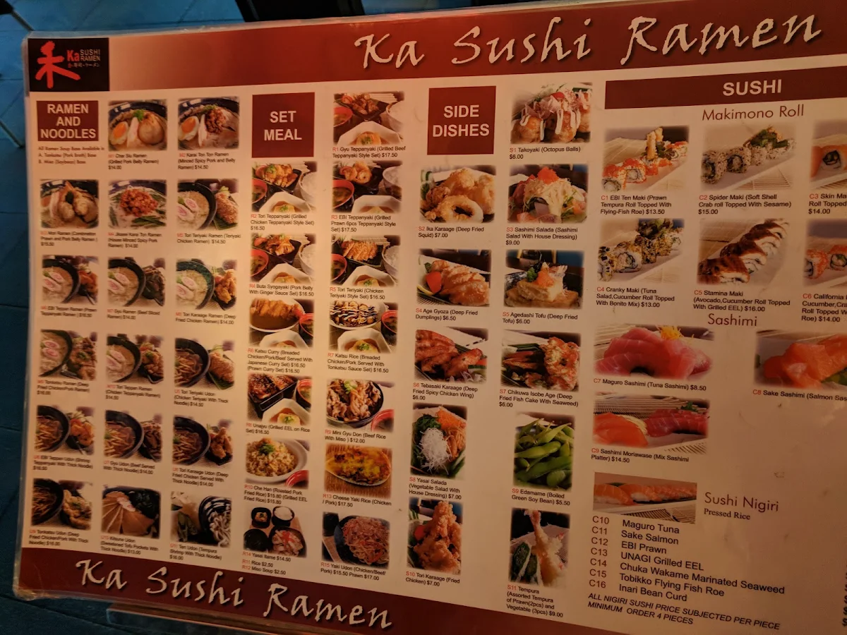 Menu, Ka Sushi Ramen