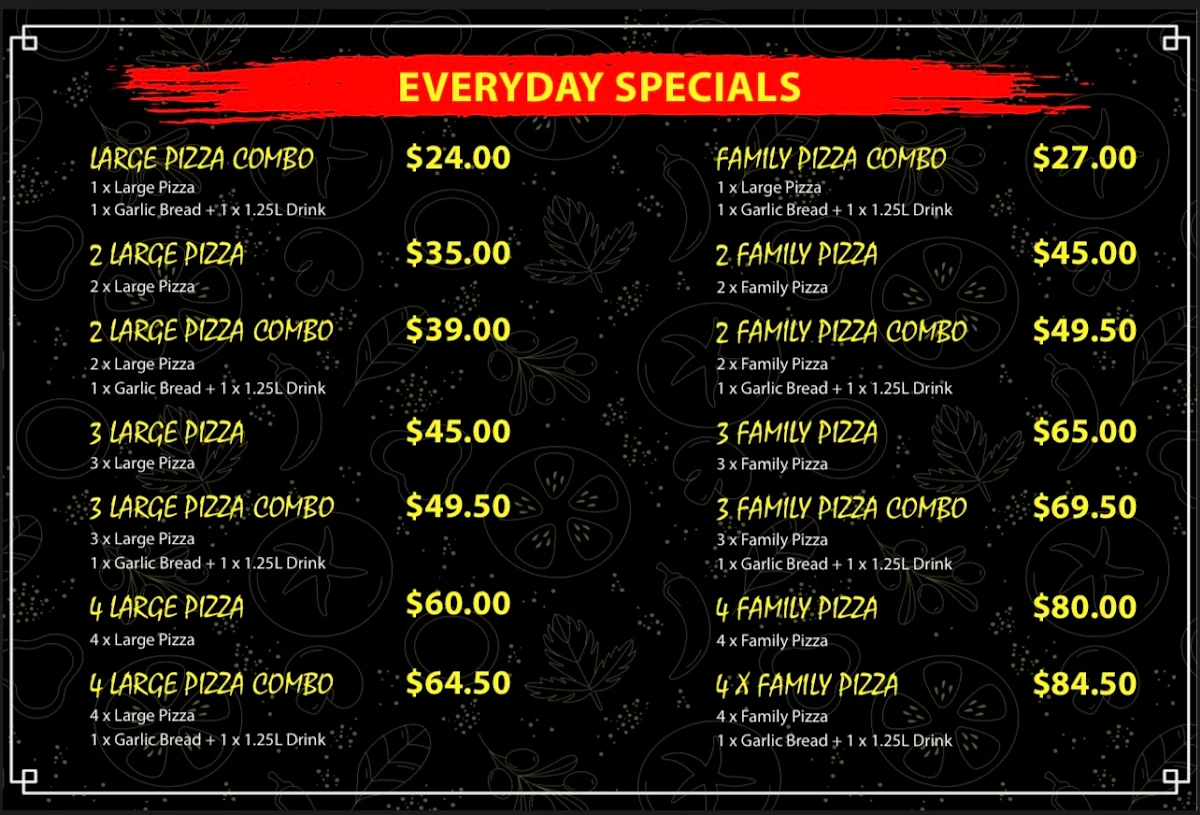 Menu, Aveley Pizza And Kebab House