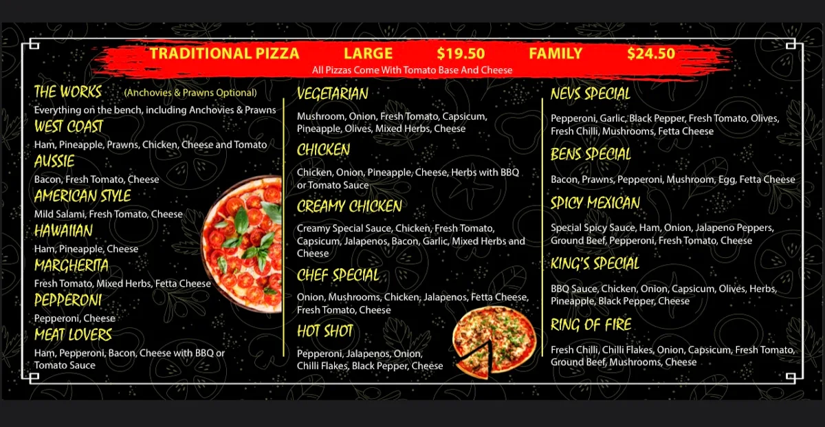 Menu, Aveley Pizza And Kebab House