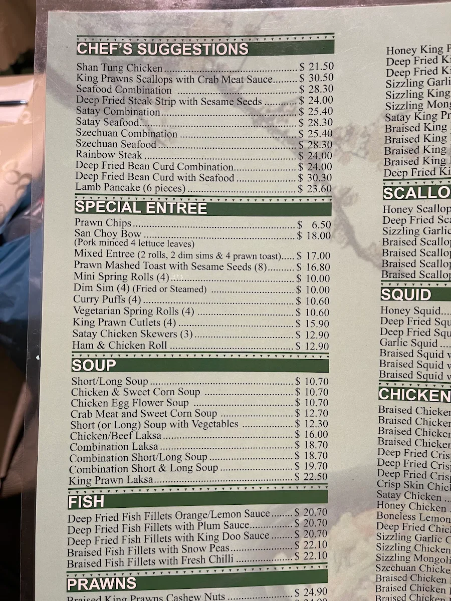 Menu, Mayview Chinese Restaurant