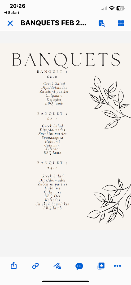 Menu, STEKI taverna