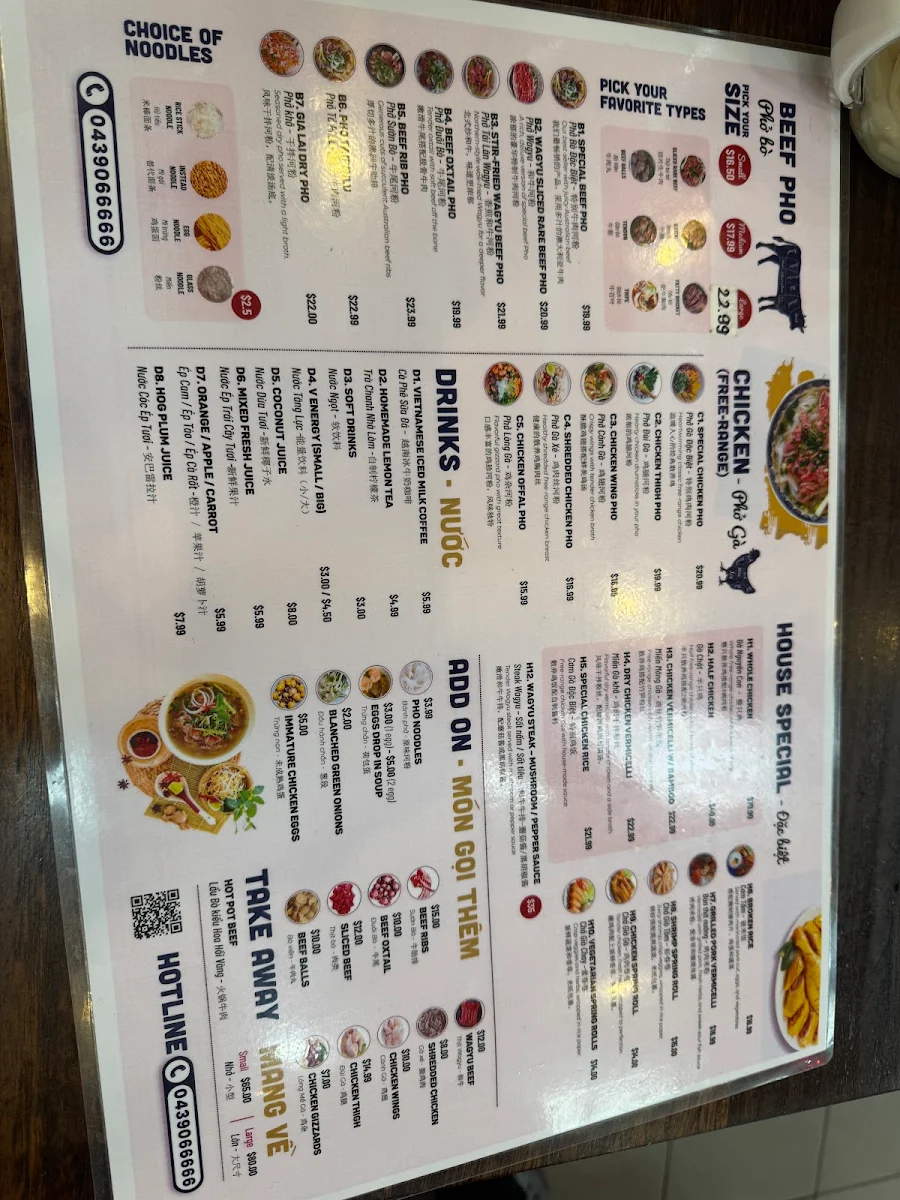 Menu, Mr. Pho