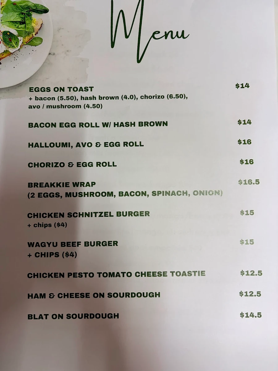 Menu, little oak cafe