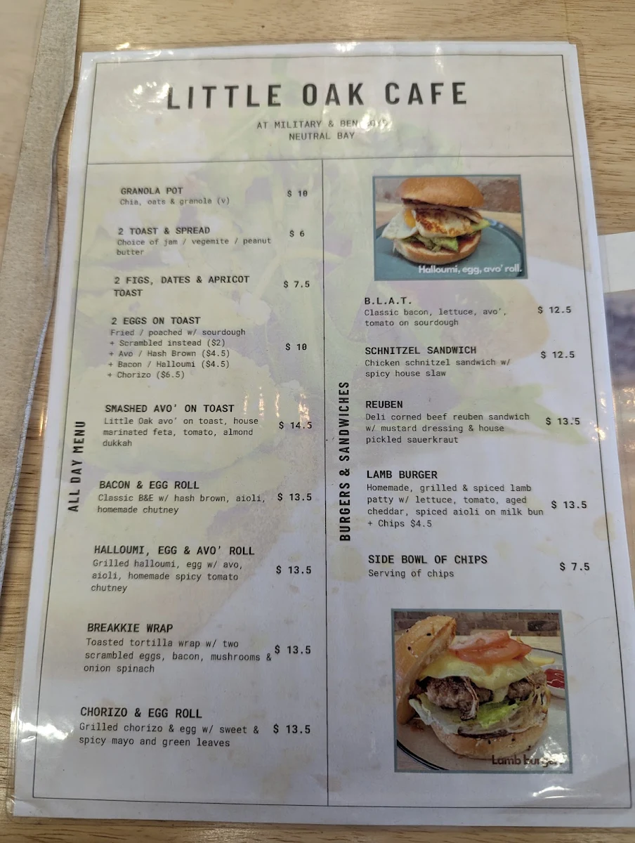Menu, little oak cafe