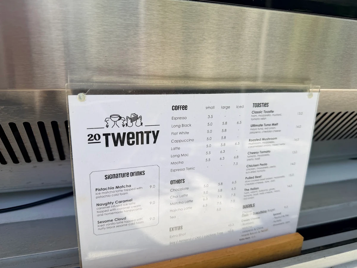 Menu, 20 Twenty Cafe
