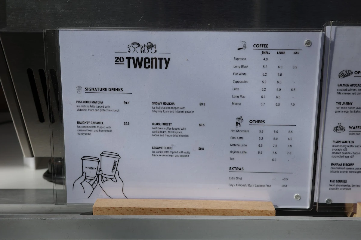 Menu, 20 Twenty Cafe