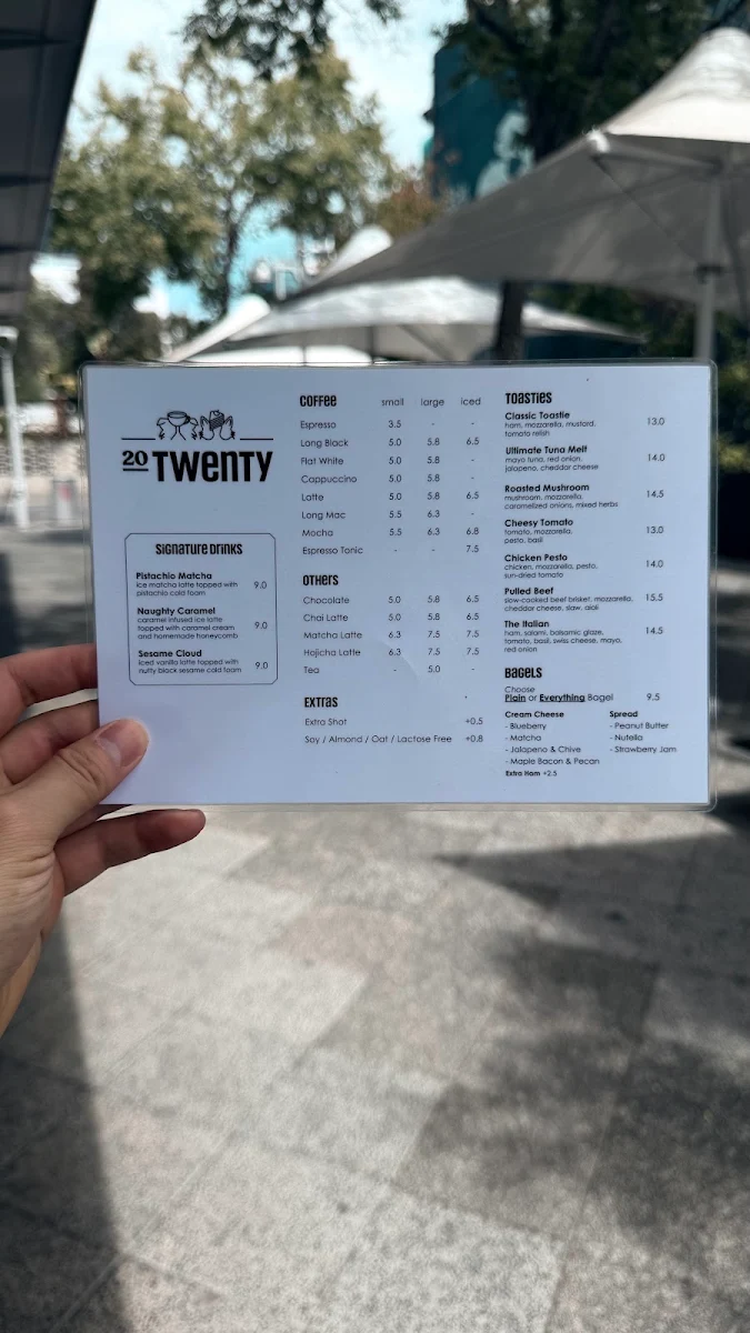 Menu, 20 Twenty Cafe