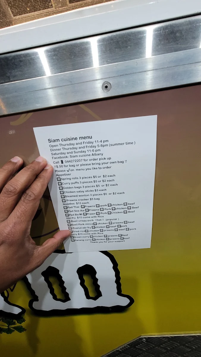 Menu, Siam cuisine