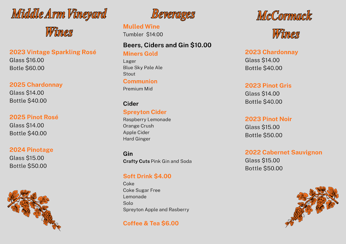 Menu, Tamar Gold