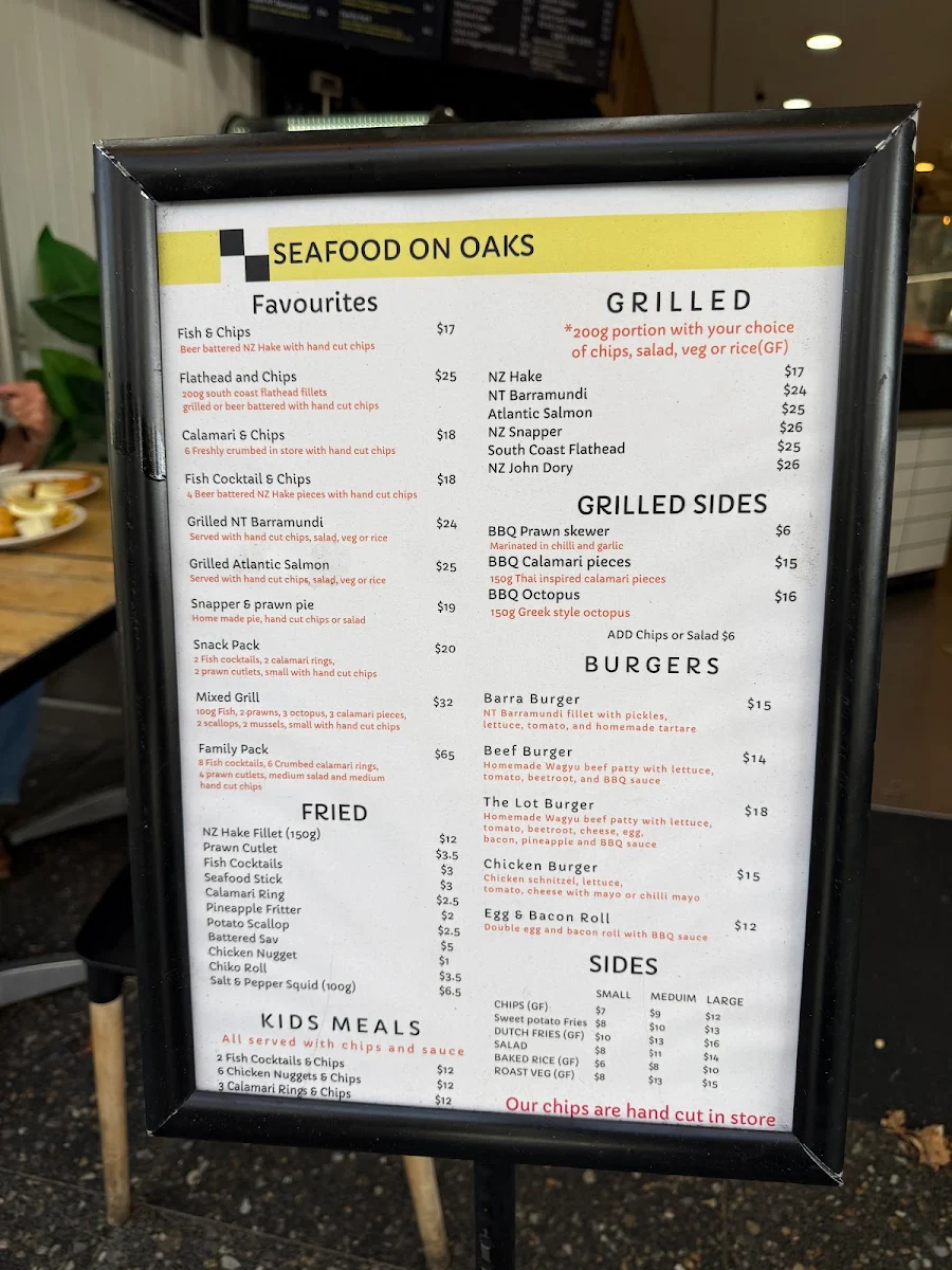 Menu, Seafood on Oaks