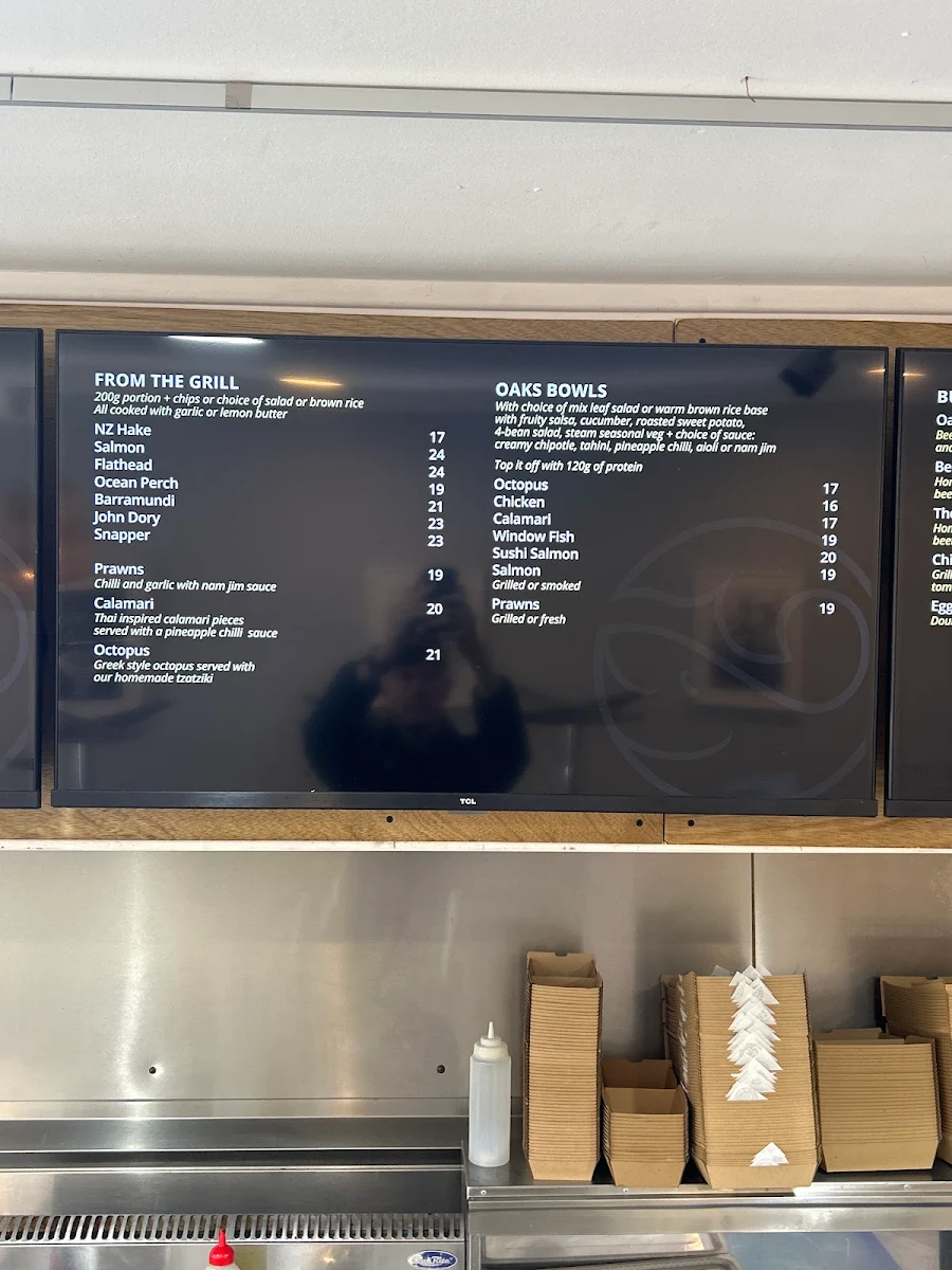 Menu, Seafood on Oaks