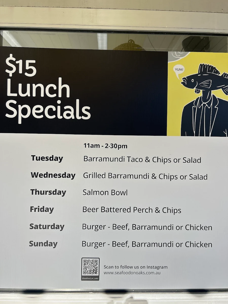Menu, Seafood on Oaks
