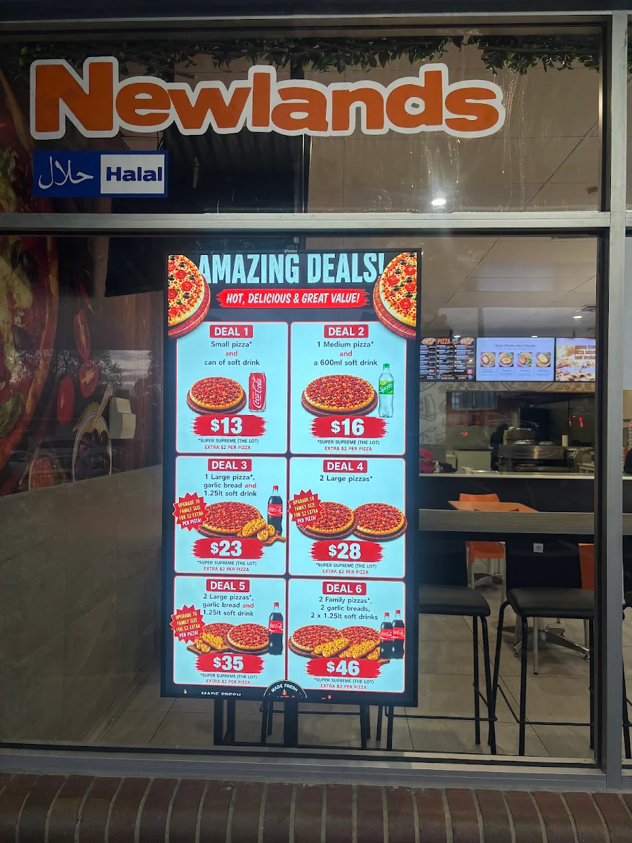 Menu, Newlands Pizza