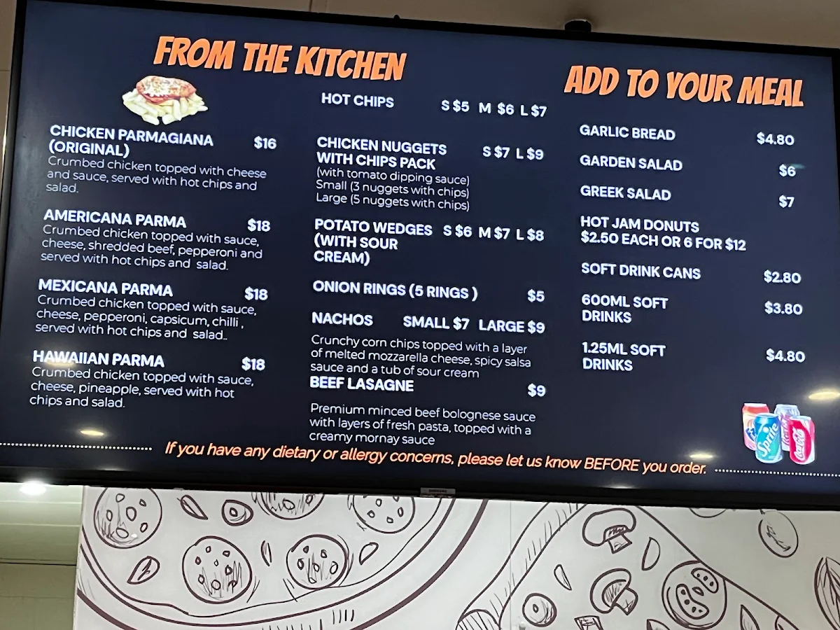 Menu, Newlands Pizza