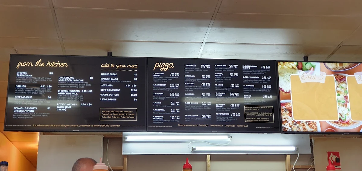 Menu, Newlands Pizza