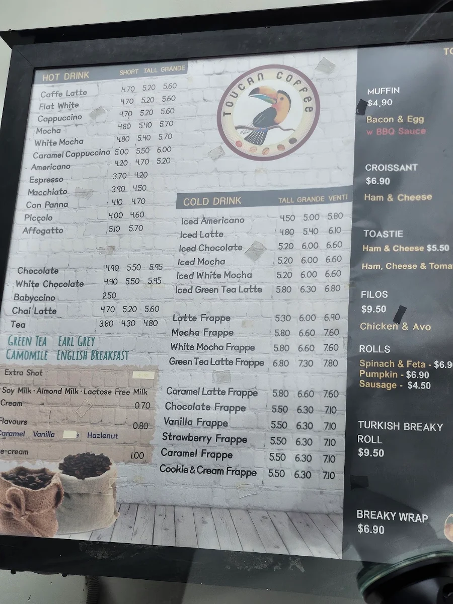 Menu, Toucan Coffee
