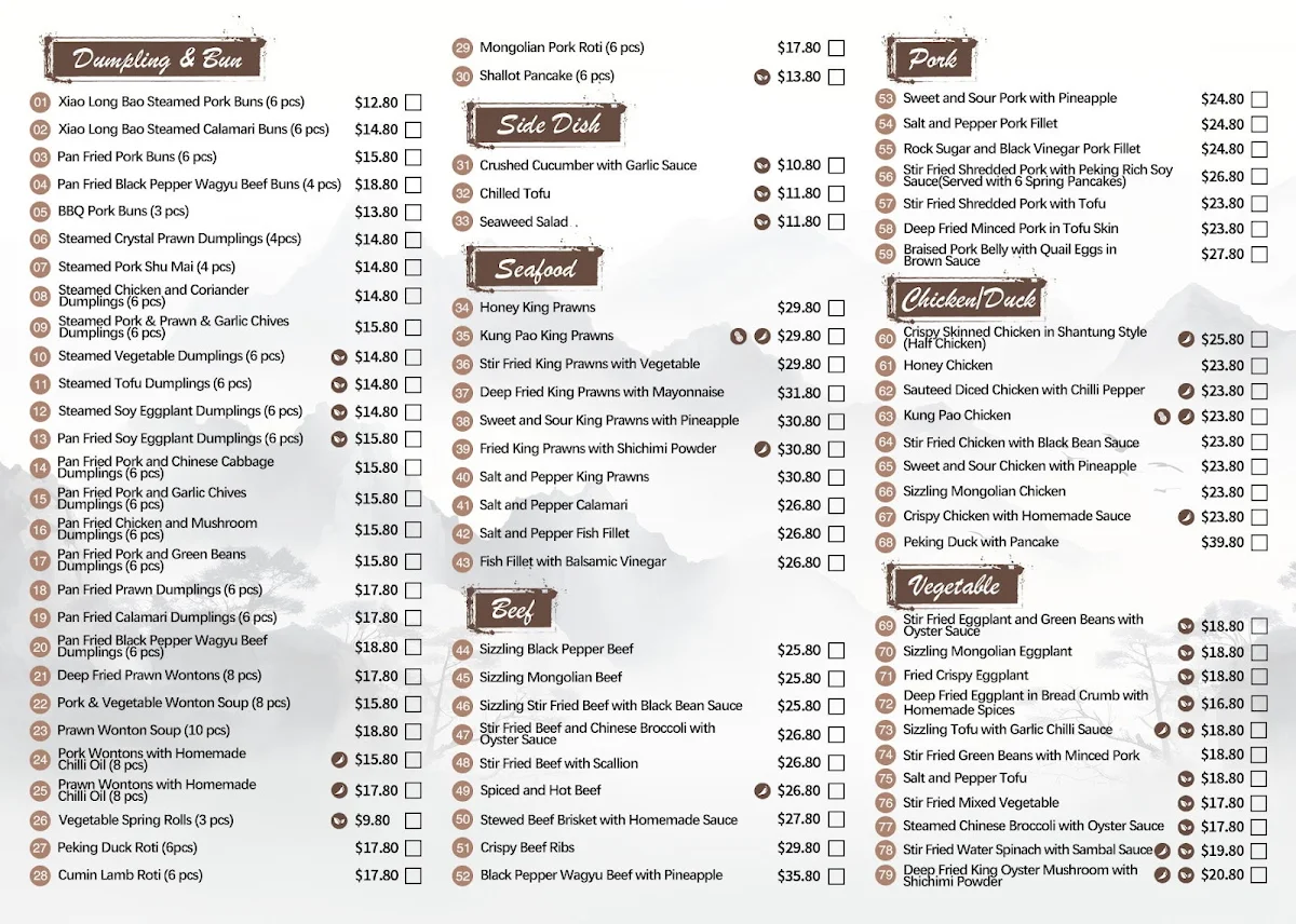 Menu, Dear Deer Dumpling Manly