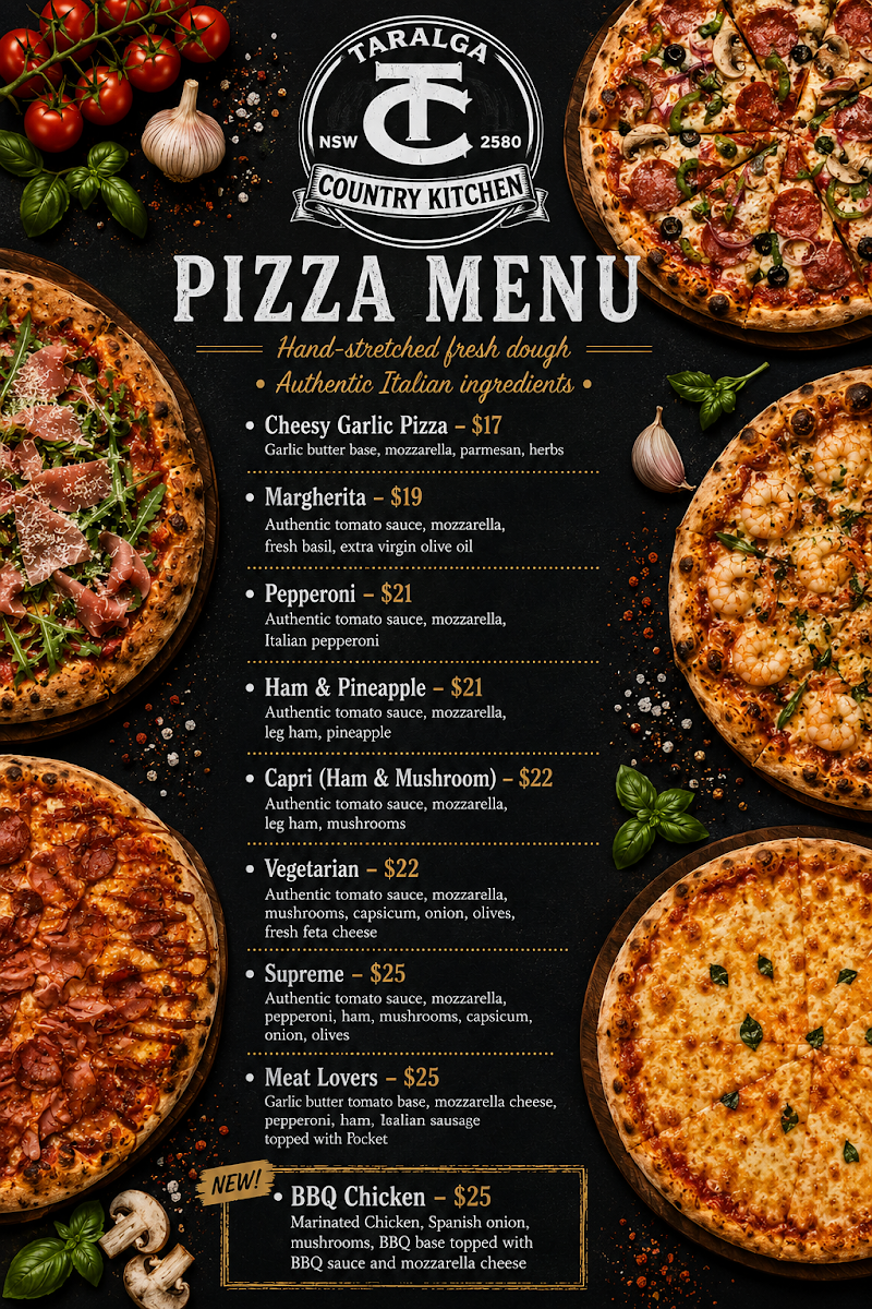 Menu, Taralga Country kitchen