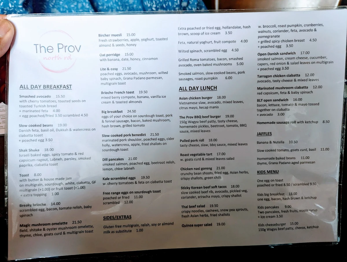 Menu, The Ormond Provedore Cafe