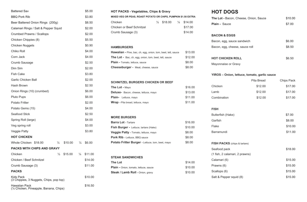 Menu, The Strand Chicken Shop