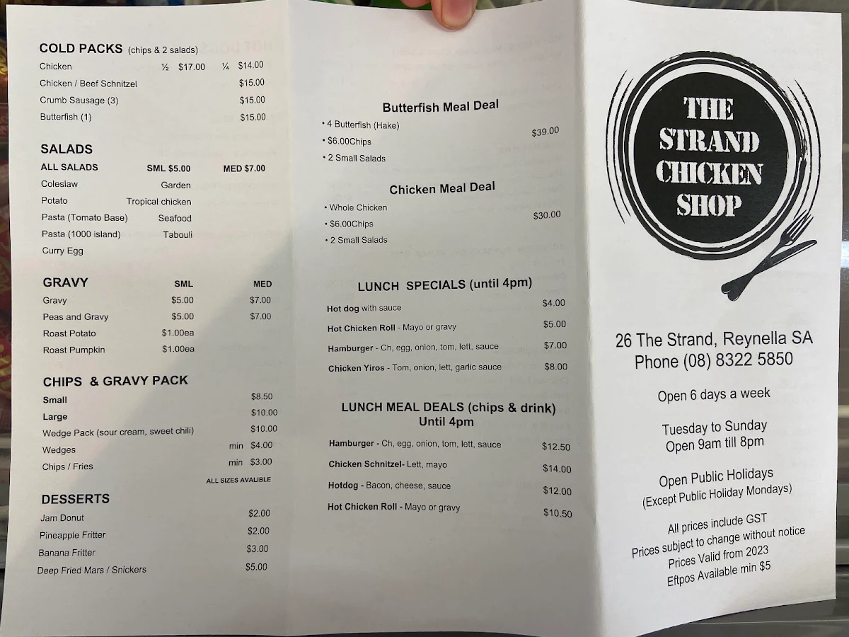 Menu, The Strand Chicken Shop