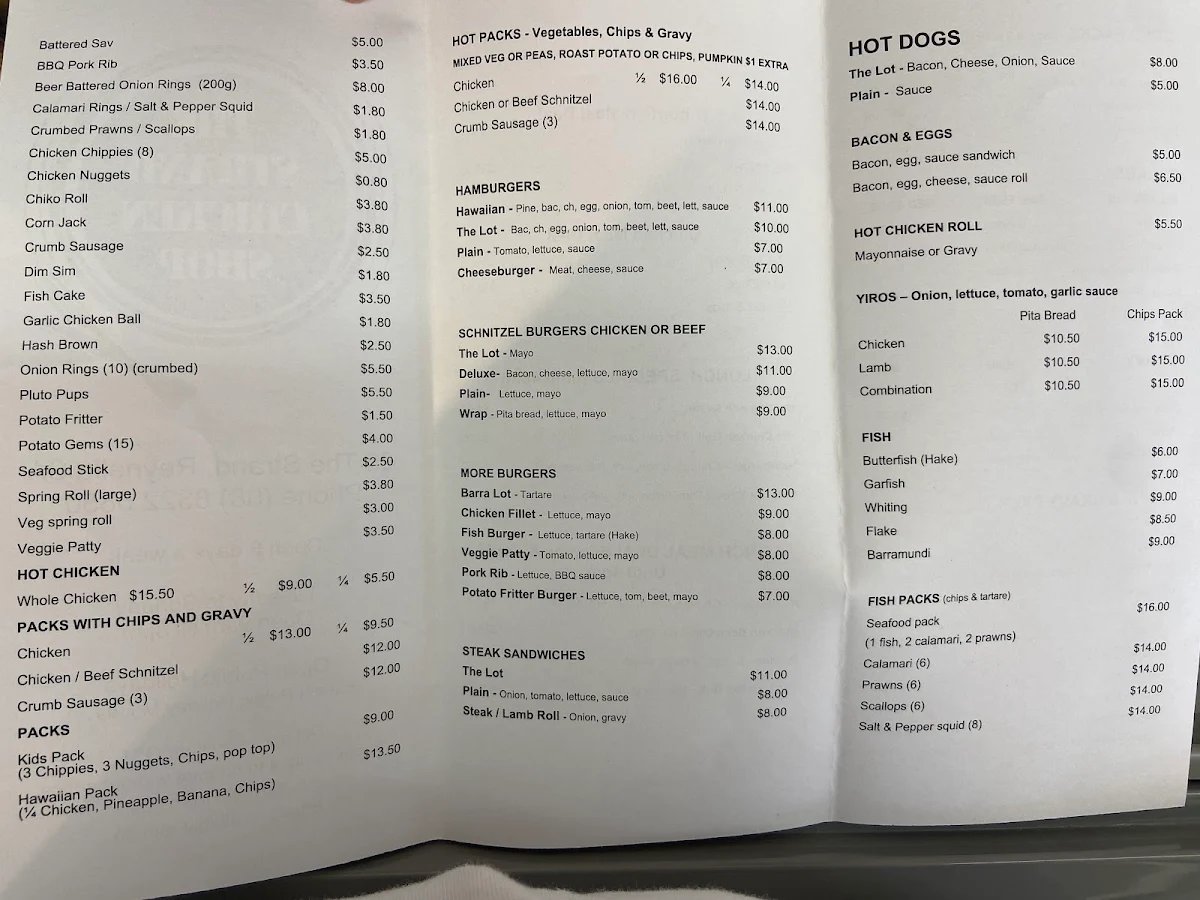 Menu, The Strand Chicken Shop