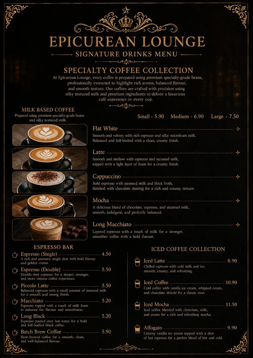 Menu, EPICUREAN LOUNGE