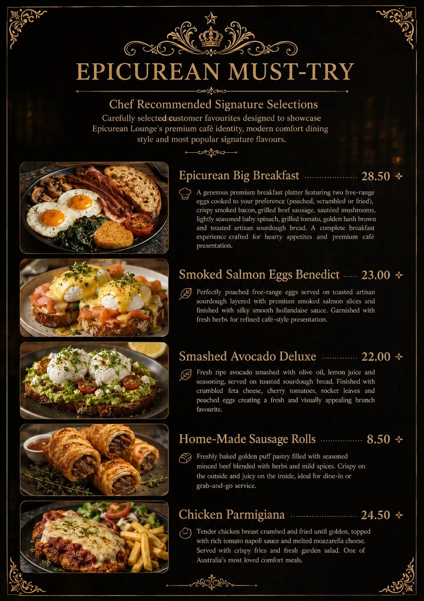Menu, EPICUREAN LOUNGE