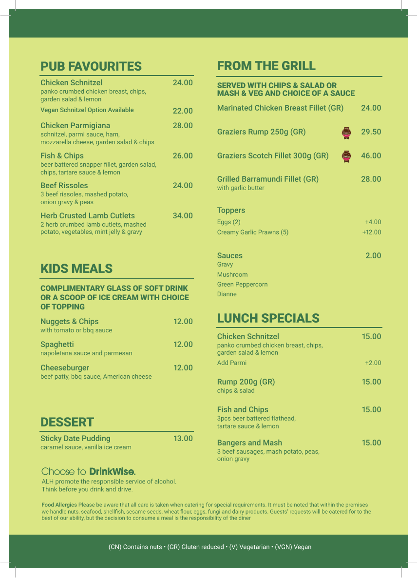 Menu, Smithfield Tavern