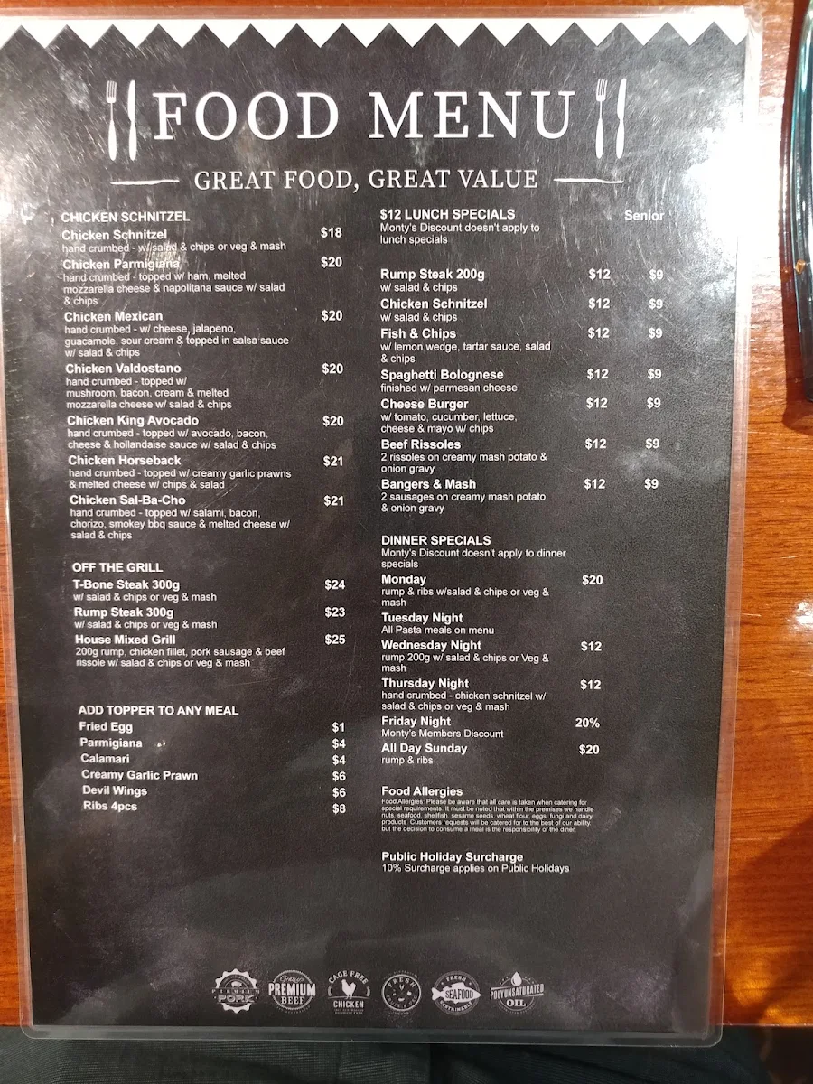 Menu, Smithfield Tavern