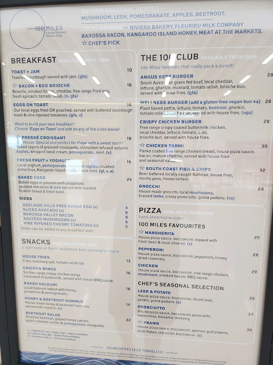 Menu, 100 Miles Kitchen And Bar