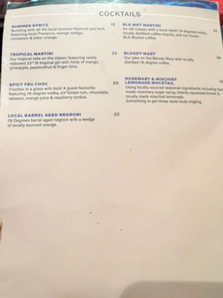 Menu, 100 Miles Kitchen And Bar
