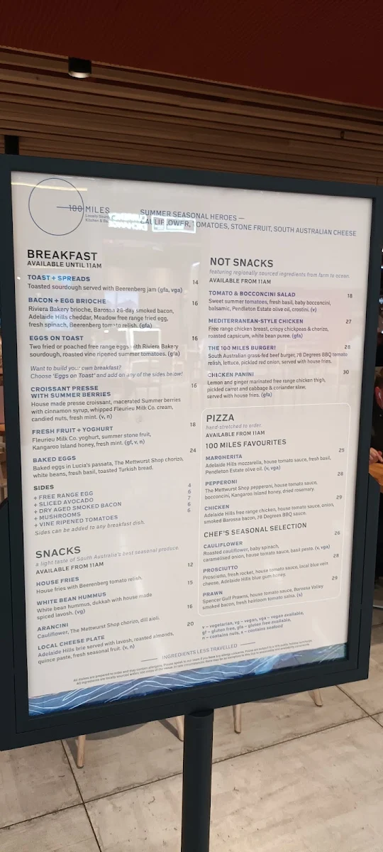 Menu, 100 Miles Kitchen And Bar