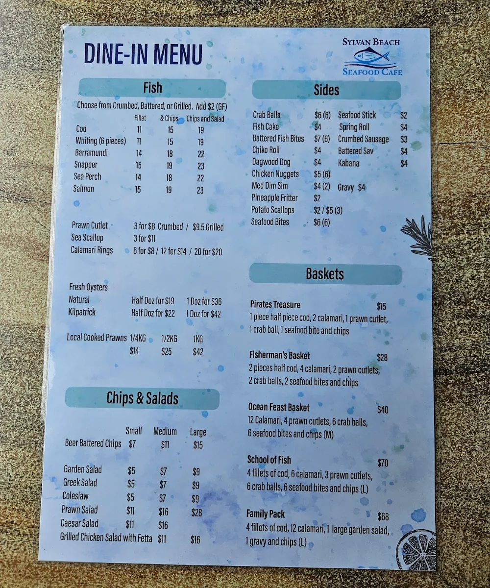 Menu, Sylvan Beach Seafood Cafe