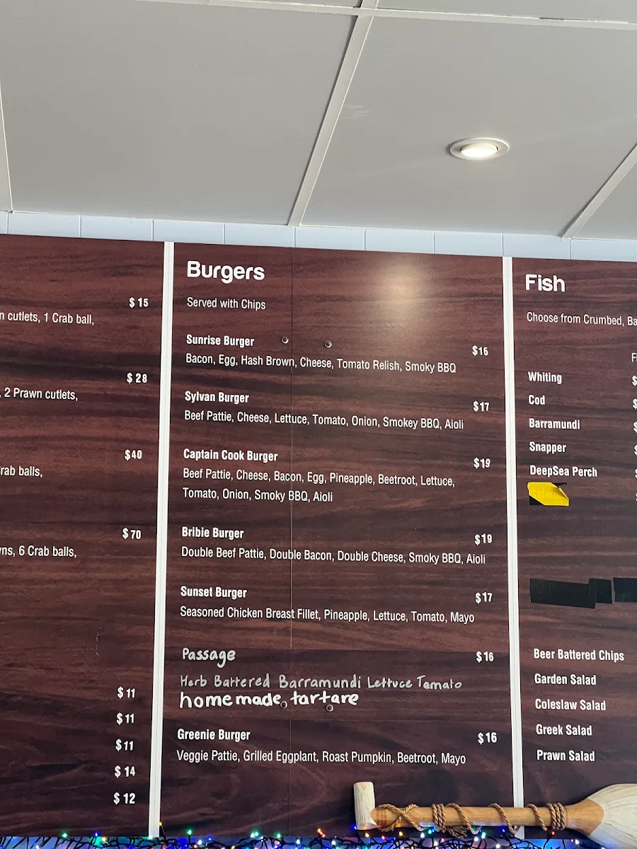 Menu, Sylvan Beach Seafood Cafe